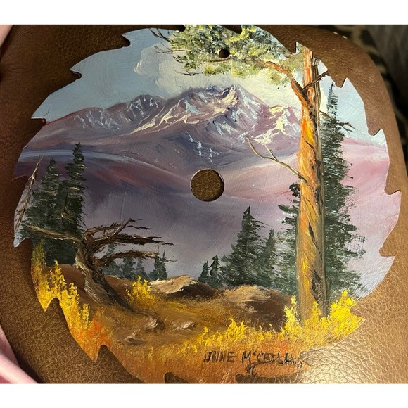 Colorado Mountain Forest Oil Painting on Round Saw...
